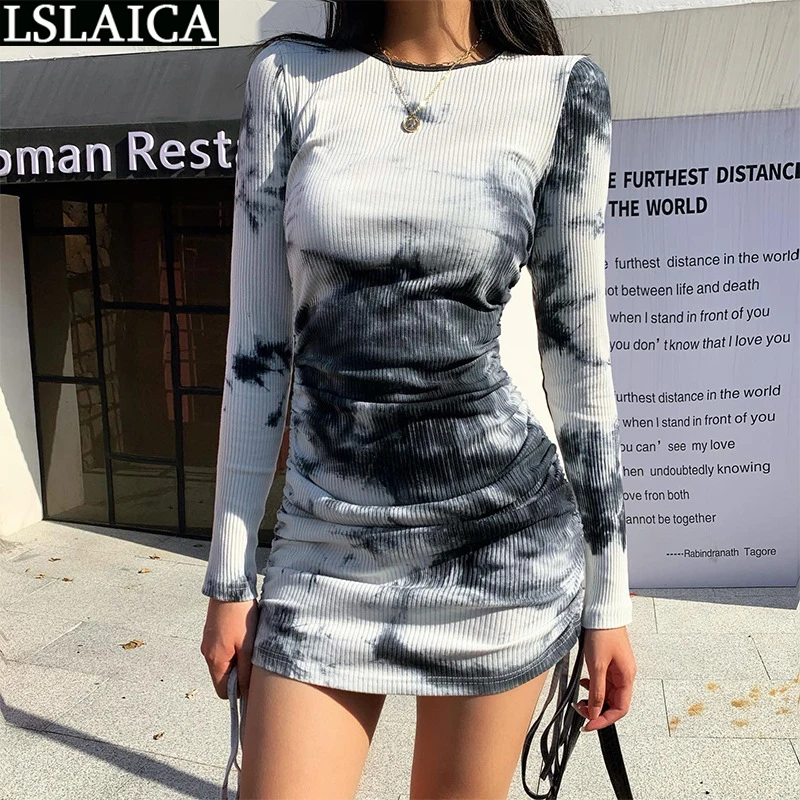 Tie Dye Print Dresses for Women Fashion Autumn Long Sleeve Round Neck Female Mini Dress Drawstring Casual Plus Size Dress 2020
Tie Dye Print Dresses for Women Fashion Autumn Long Sleeve Round Neck Female Mini Dress Drawstring Casual Plus Size Dress 2020