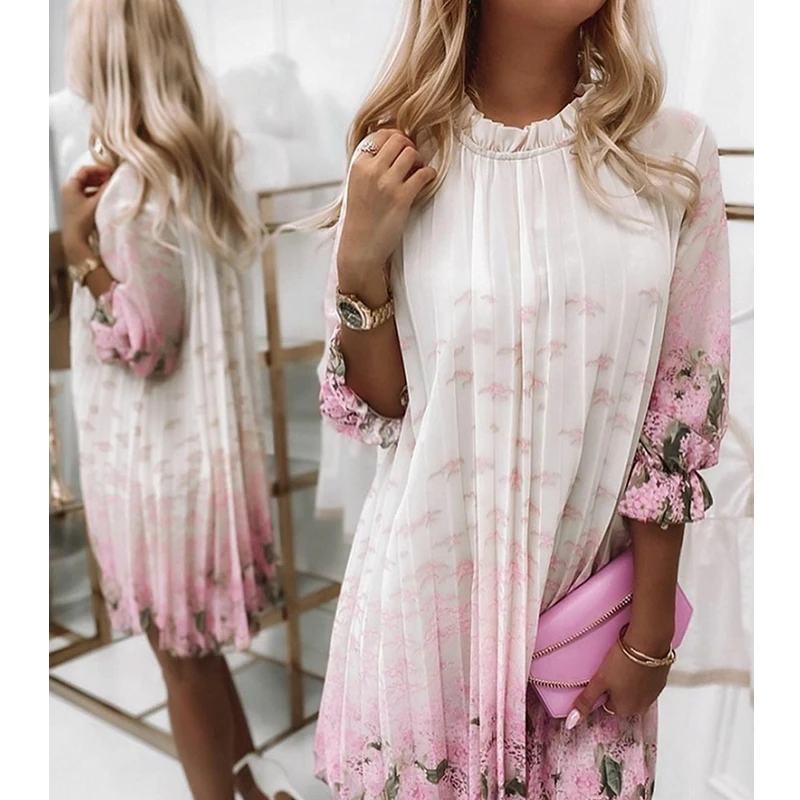 Женское свободное мини-платье с круглым вырезом, рукавом 3/4 и цветочным принтом
Женское свободное мини-платье с круглым вырезом, рукавом 3/4 и цветочным принтом