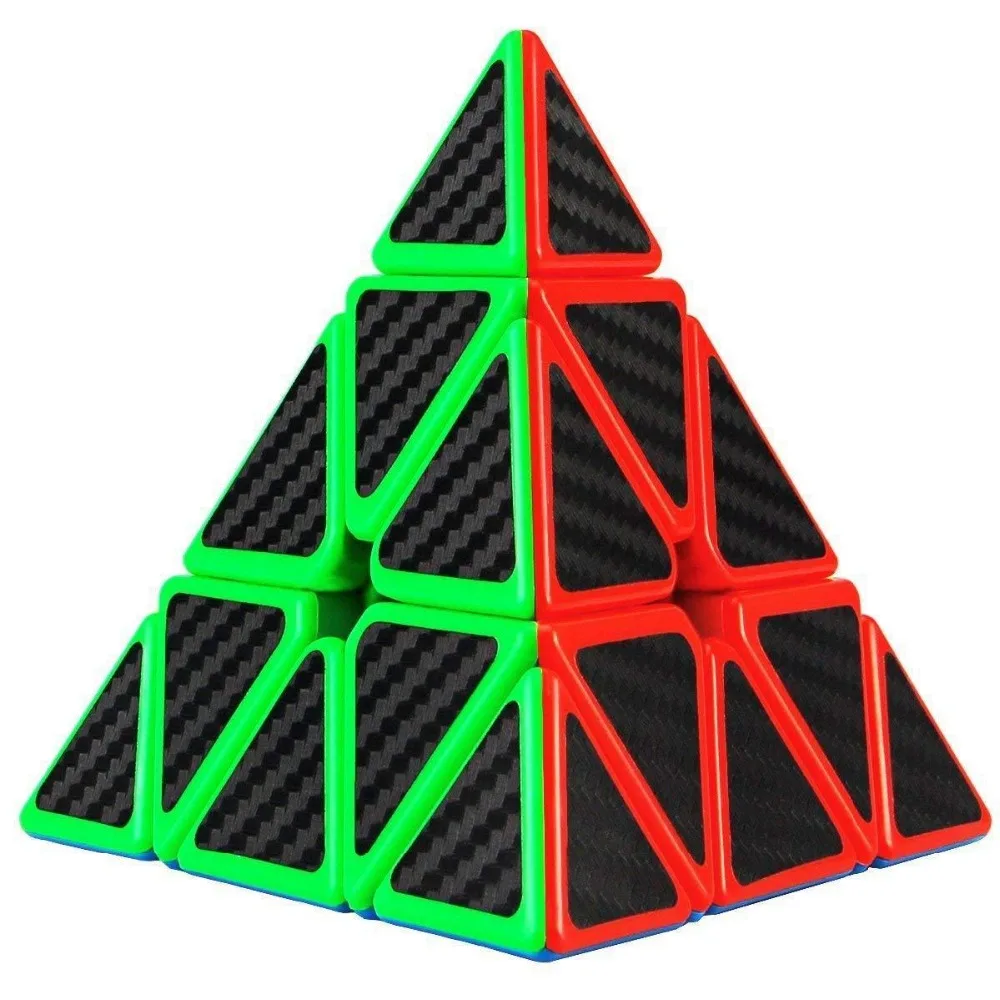 

3x3x3 Pyramid Speed Cube Carbon Fiber Sticker Triangle Magic Cube Twisty Puzzle Fancy Cubic Brain Teaser IQ Game Tetrahedron 3x3