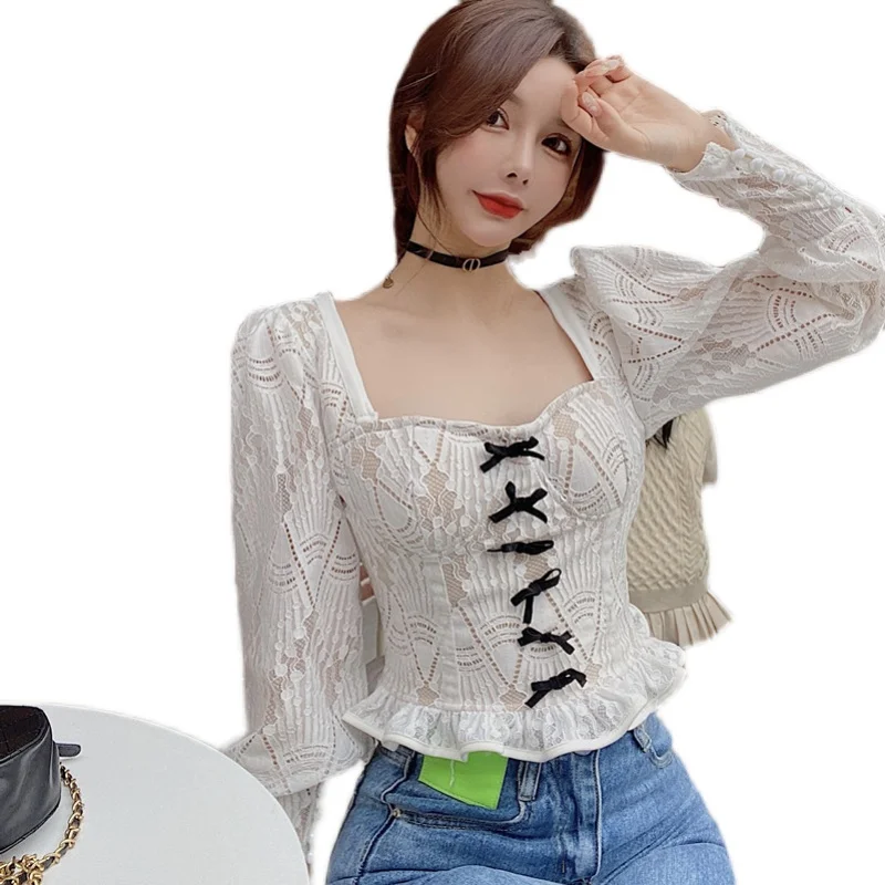Sexy Club Hollow Out Lace Shirts Backless Bow Blouses White Women's Clothing Slim Crop Top Autumn Style Female Fashion Brand
Sexy Club Hollow Out Lace Shirts Backless Bow Blouses White Women's Clothing Slim Crop Top Autumn Style Female Fashion Brand