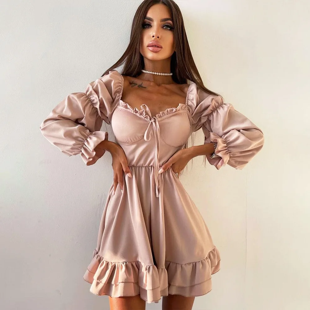 SKMY 2021 Summer New Fashion Square Neck Lace-Up Short Dresses High Waist Slim A-Line Ruffle Long Sleeve Dress Women Solid Color
SKMY 2021 Summer New Fashion Square Neck Lace-Up Short Dresses High Waist Slim A-Line Ruffle Long Sleeve Dress Women Solid Color