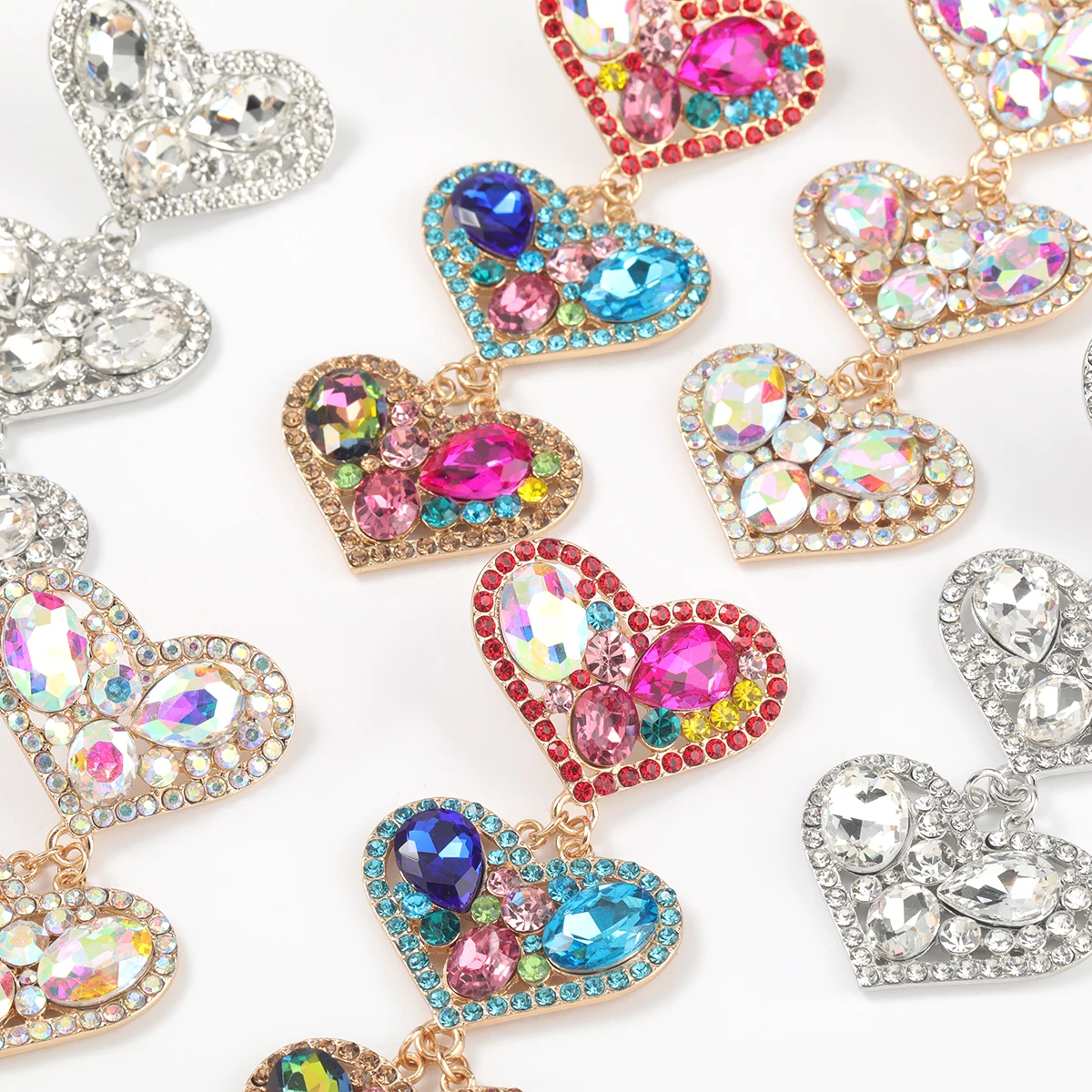 

Exaggerated Metal Glass Rhinestone Heart-shaped Multilayer Earrings Castle Banquet Dangle Earrings Women's Statement Earrings