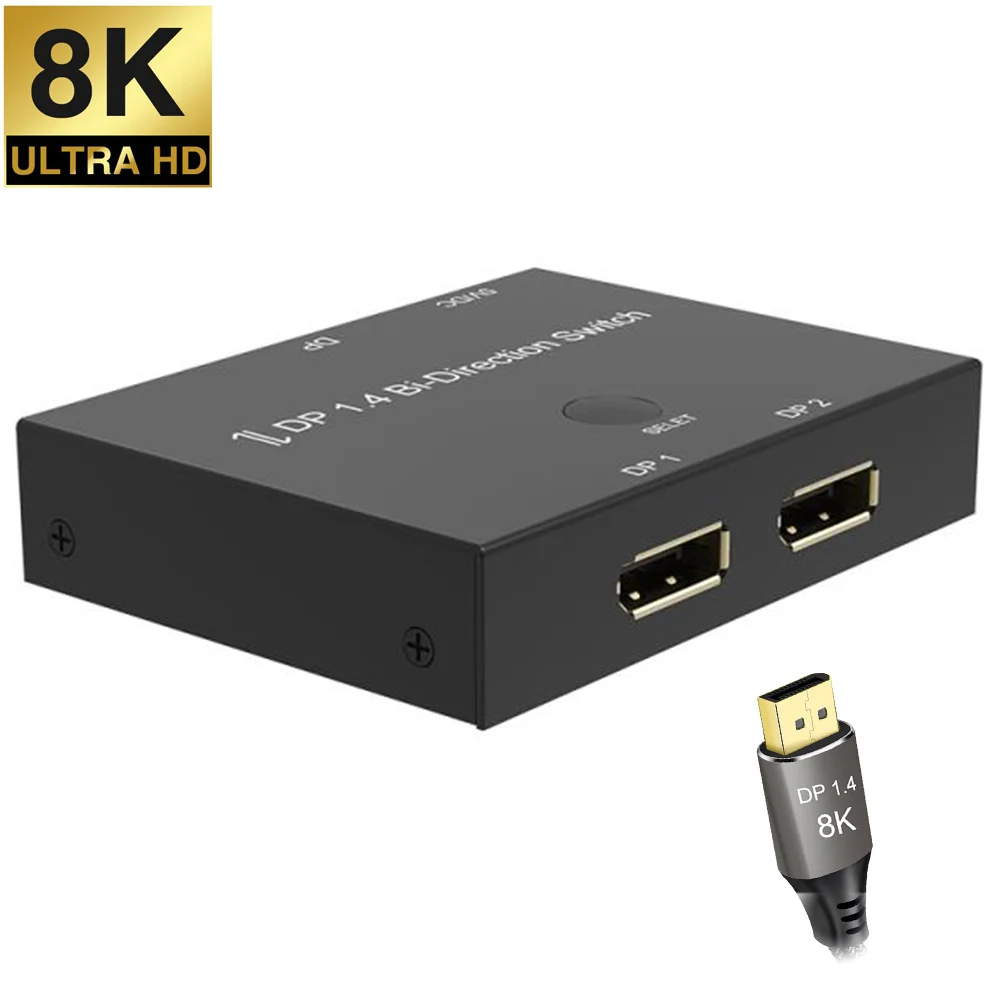 Displayport Splitter, DP1.4 Switch/Splitter Bi-direction 1X2 or 2x1 Manual Displayport Switcher, Support 8K@30Hz,4K@120Hz
Displayport Splitter, DP1.4 Switch/Splitter Bi-direction 1X2 or 2x1 Manual Displayport Switcher, Support 8K@30Hz,4K@120Hz