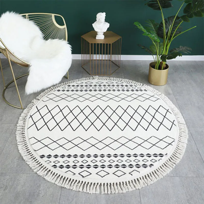 Nordic Morocco Round Rug Boho For Kids Room 200Cm Black White Geometric Carpet With Tassel Bedroom Bedside Rug Table Chair Mat
Nordic Morocco Round Rug Boho For Kids Room 200Cm Black White Geometric Carpet With Tassel Bedroom Bedside Rug Table Chair Mat