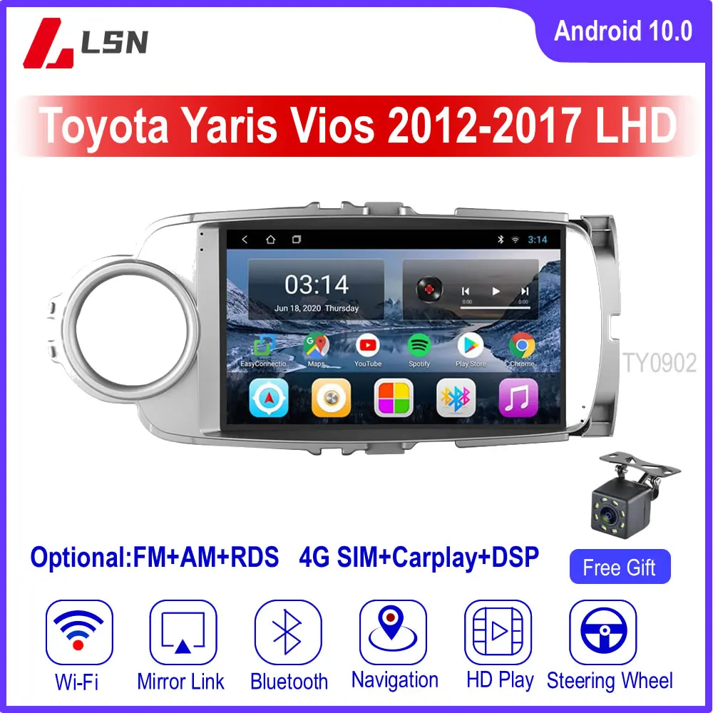 9 "Android 10 для TOYOTA YARIS VIOS 2012 2013 2014 2015 2016 2017 LHD мультимедийный видео GPS навигатор