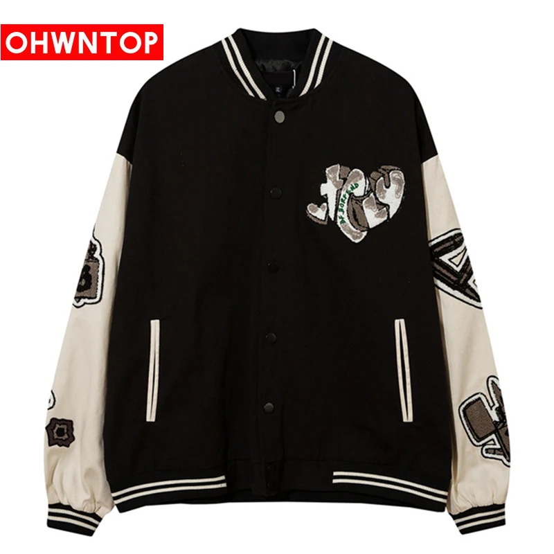 Harajuku Streetwear Baseball Jackets Letter Embroidered Leather Sleeve Bomber Coats Hip Hop Fashion Loose Casual Tops Coats
Harajuku Streetwear Baseball Jackets Letter Embroidered Leather Sleeve Bomber Coats Hip Hop Fashion Loose Casual Tops Coats