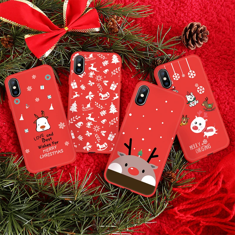 Новогодний чехол для iPhone 11 Pro X XR XS MAX Merry Christmas Снеговик Олень окрашенный 8 7 6 6S Plus TPU