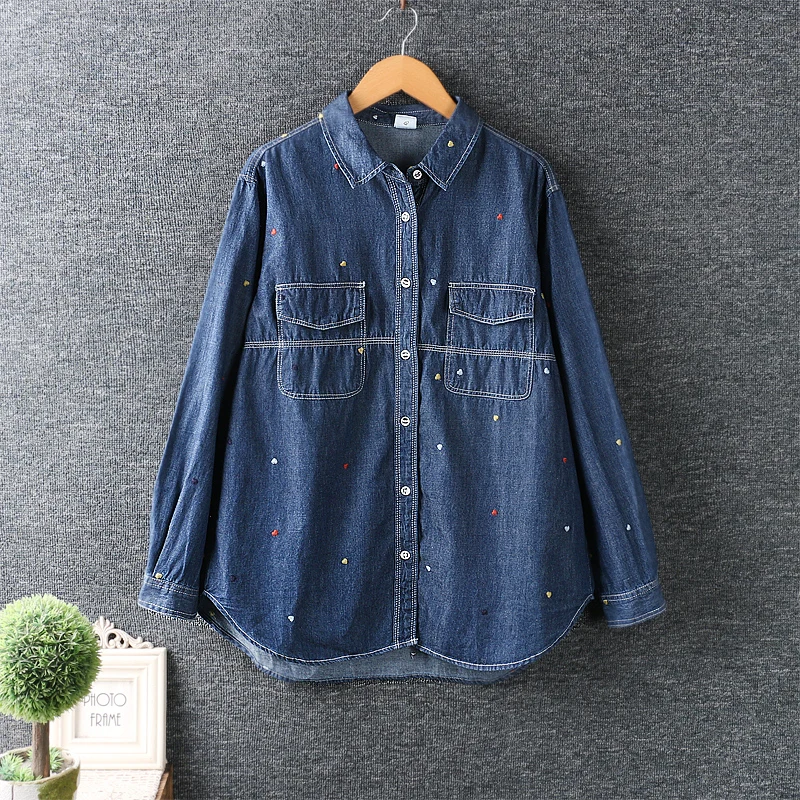 Autumn New Women's Small Fresh Lapel Embroidery Denim Cotton Shirt Women Long Sleeve Single Breasted Top Female Daily Wear Gmiu3
Autumn New Women's Small Fresh Lapel Embroidery Denim Cotton Shirt Women Long Sleeve Single Breasted Top Female Daily Wear Gmiu3