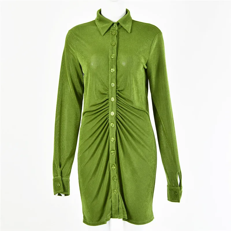Giyu Ruched Long Sleeve Mini Shirts Dress Women Summer Turn-down Collar Button Dresses Partywear Fashion Single-breasted Vestido
Giyu Ruched Long Sleeve Mini Shirts Dress Women Summer Turn-down Collar Button Dresses Partywear Fashion Single-breasted Vestido