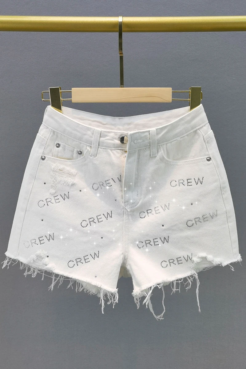 2021 Summer New Hot Rhinestone White Women's Loose High Waist Letters Wide Leg Ins Trendy Denim Shorts
2021 Summer New Hot Rhinestone White Women's Loose High Waist Letters Wide Leg Ins Trendy Denim Shorts
