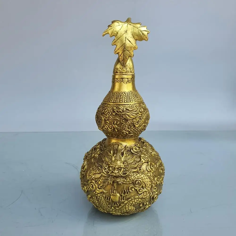 Home Decor 9"Chinese Seikos Bronze Chinese dragon pattern gourd Dragon gourd Implication Ward off evil spirits
Home Decor 9"Chinese Seikos Bronze Chinese dragon pattern gourd Dragon gourd Implication Ward off evil spirits
