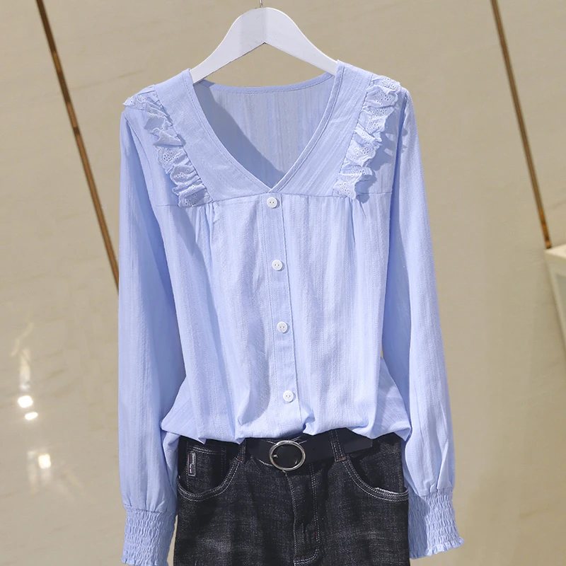 100% хлопок, летняя Новинка, однотонные женские рубашки с оборками, v-образный вырез, длинный рукав, модная универсальная Офисная Женская своб...
100% хлопок, летняя Новинка, однотонные женские рубашки с оборками, v-образный вырез, длинный рукав, модная универсальная Офисная Женская своб...