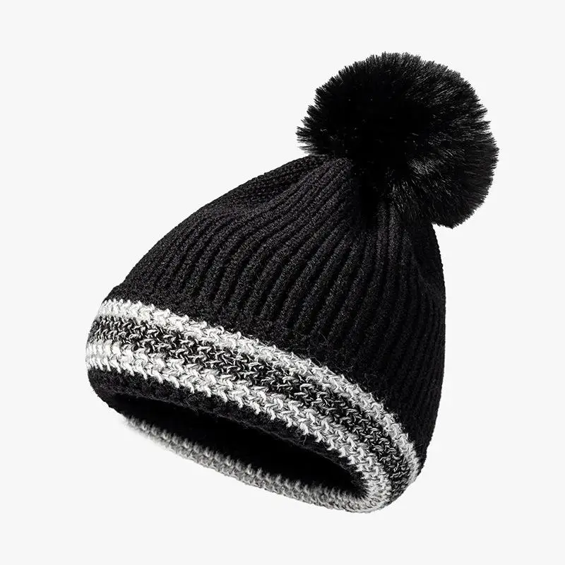 

Осень-зима 2021 акриловая однотонная полосатая плотная вязаная шапка теплая шапка шапочки шапка облегающая шапка для женщин 58