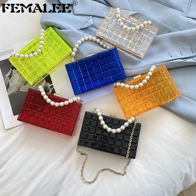 Chocolate Plaid New Acrylic Transparent Women Clutch Box Bag Pearls Chain Messenger Bag Evening Handbag Clear Shoulder Phone Bag
Chocolate Plaid New Acrylic Transparent Women Clutch Box Bag Pearls Chain Messenger Bag Evening Handbag Clear Shoulder Phone Bag