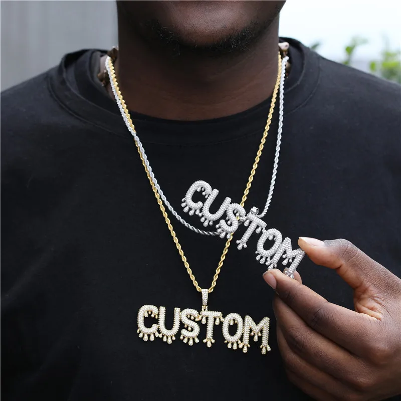 Hip Hop Crown Drip Custom Name Cubic Zircon Iced Out Personized Letters Pendant Necklaces Customized Men Rope Chain Jewelry
Hip Hop Crown Drip Custom Name Cubic Zircon Iced Out Personized Letters Pendant Necklaces Customized Men Rope Chain Jewelry