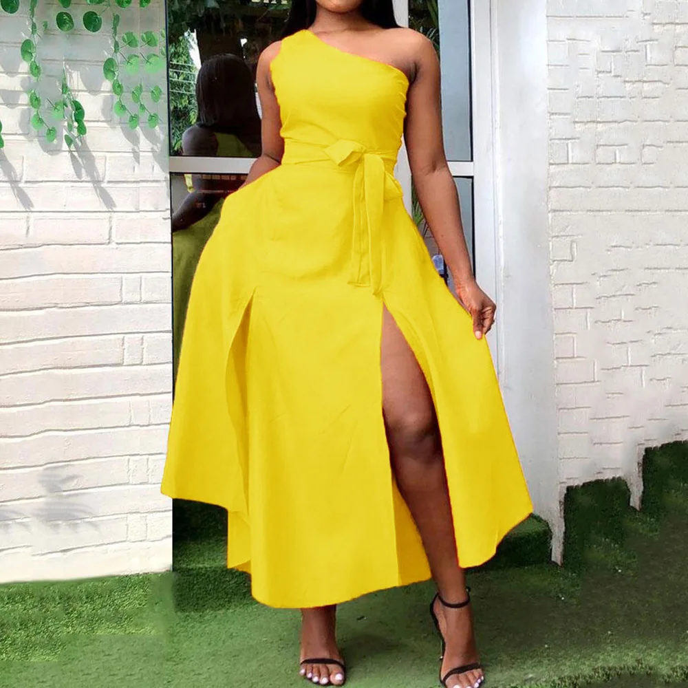 Western Style Ladies Dresses Spring Summer Fashion Fashion African Casual Simple Designer Temperament Split One Shoulder 2021
Western Style Ladies Dresses Spring Summer Fashion Fashion African Casual Simple Designer Temperament Split One Shoulder 2021