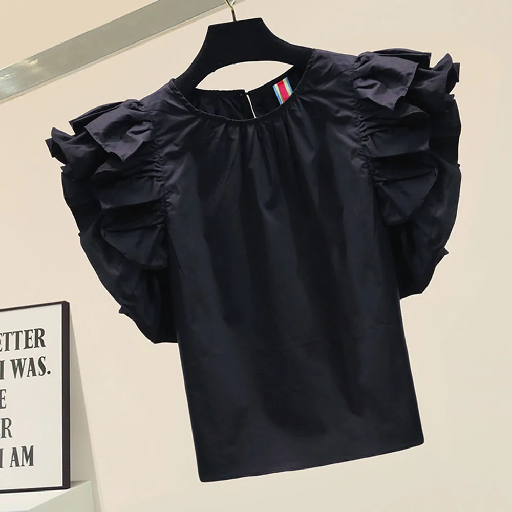 2022 Summer Women Blouse Japanese Style Round Neck Flying Sleeves Short Tops Black Casual Top Korean Fashion Slim Solid Shirt
2022 Summer Women Blouse Japanese Style Round Neck Flying Sleeves Short Tops Black Casual Top Korean Fashion Slim Solid Shirt