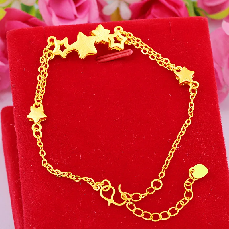 Vietnam Sand Gold Five-pointed Star Bracelet Women 24k Gold Plated Brass Fashion Star Charm Bracelets Jewelry for Lover Gift
Vietnam Sand Gold Five-pointed Star Bracelet Women 24k Gold Plated Brass Fashion Star Charm Bracelets Jewelry for Lover Gift