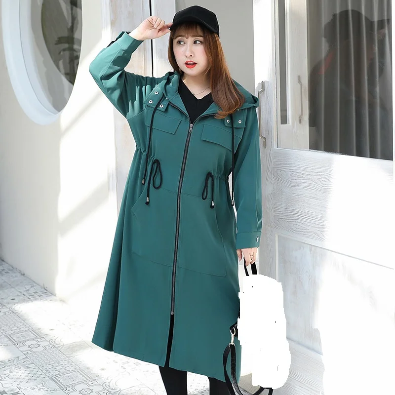 Women Trench Coats Hooded Outwear Plus Size Elastic Waist Spring Full Sleeve Lady Trench Coat Long Adjust Waist Outwears 4XL
Women Trench Coats Hooded Outwear Plus Size Elastic Waist Spring Full Sleeve Lady Trench Coat Long Adjust Waist Outwears 4XL