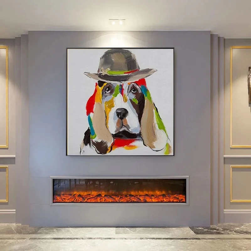 

Современное искусство Ручная роспись Акриловая картина маслом красочная собака абстрактное животное настенное искусство для детской гост...