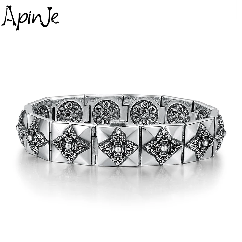 

Apinje Thai Silver Vintage 925 Sterling Silver Bracelet for Men Vajra Cross Heavy Bracelets Rock Punk Gothic Man Jewelry