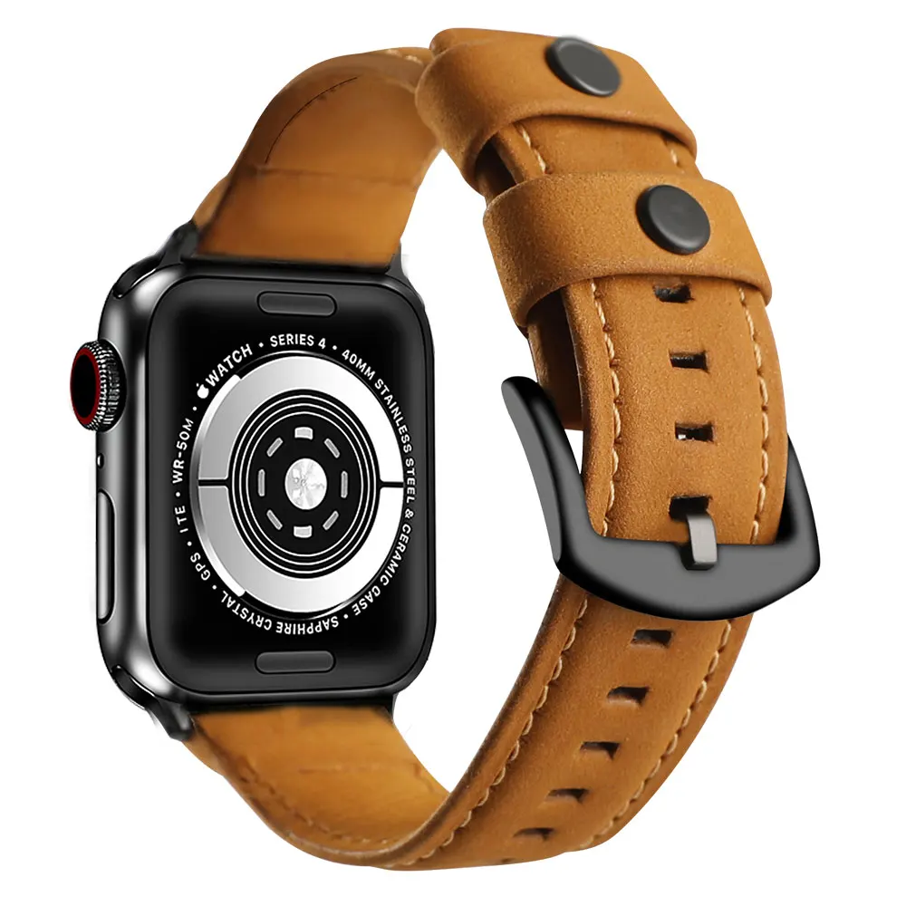 Ремешок из натуральной кожи для Apple Watch 42 мм 44 38 40 Матовый кожаный браслет iWatch series 5