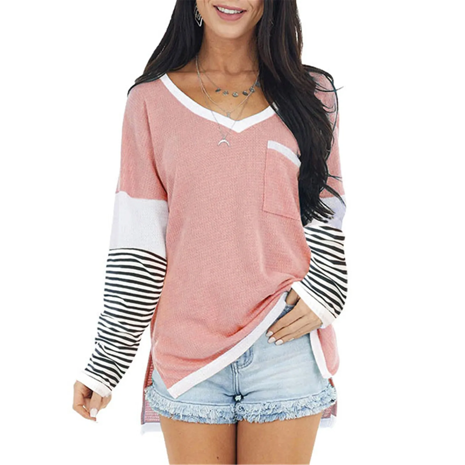 Размера плюс женские топы и блузки, женские повседневные топы с длинным рукавом и круглым вырезом, Полосатые блузки топы, Blusas Mujer De Moda 2021 
Размера плюс женские топы и блузки, женские повседневные топы с длинным рукавом и круглым вырезом, Полосатые блузки топы, Blusas Mujer De Moda 2021