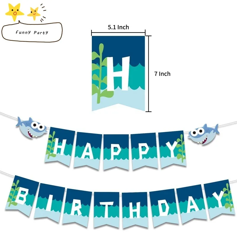 Акула тема День рождения баннер торт Топпер воздушные шары синие латексные