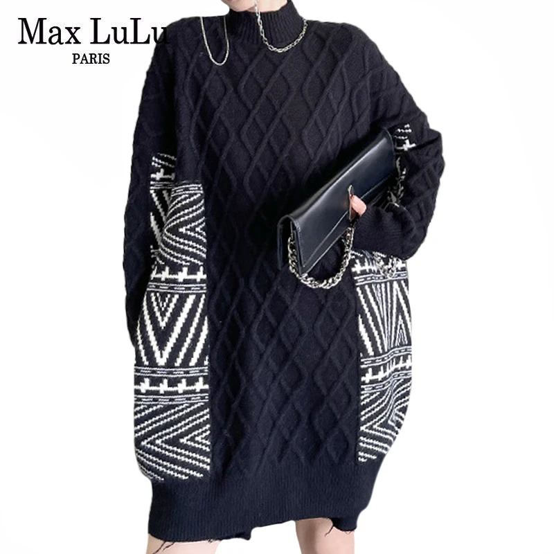 Max LuLu Korean Design Black Long Sweaters 2021 Knitwear Women Turtleneck Vintage Jumpers Ladies Printed Casual Gothic Pullovers
Max LuLu Korean Design Black Long Sweaters 2021 Knitwear Women Turtleneck Vintage Jumpers Ladies Printed Casual Gothic Pullovers