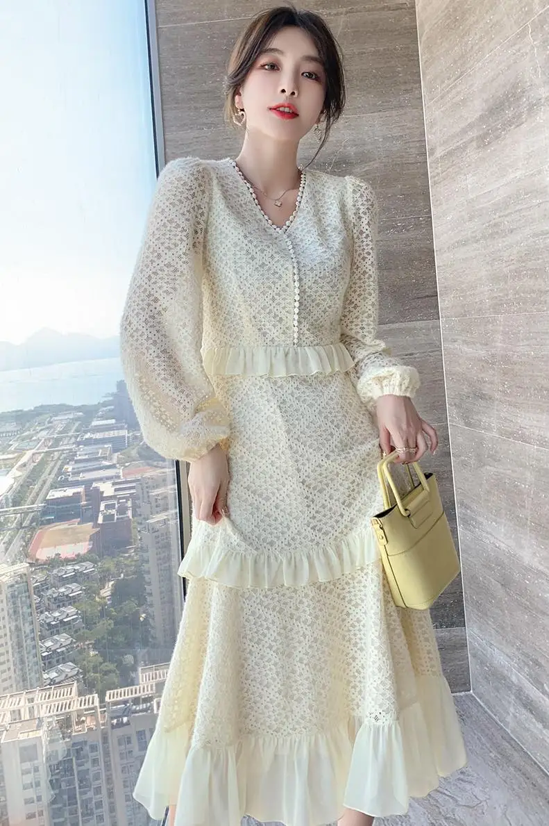 Fashion Women 2021 Spring Autumn Slim Lace Dress Elegant Casual Female V-Neck Full Sleeve Mid Dress Vestidos DS278
Fashion Women 2021 Spring Autumn Slim Lace Dress Elegant Casual Female V-Neck Full Sleeve Mid Dress Vestidos DS278