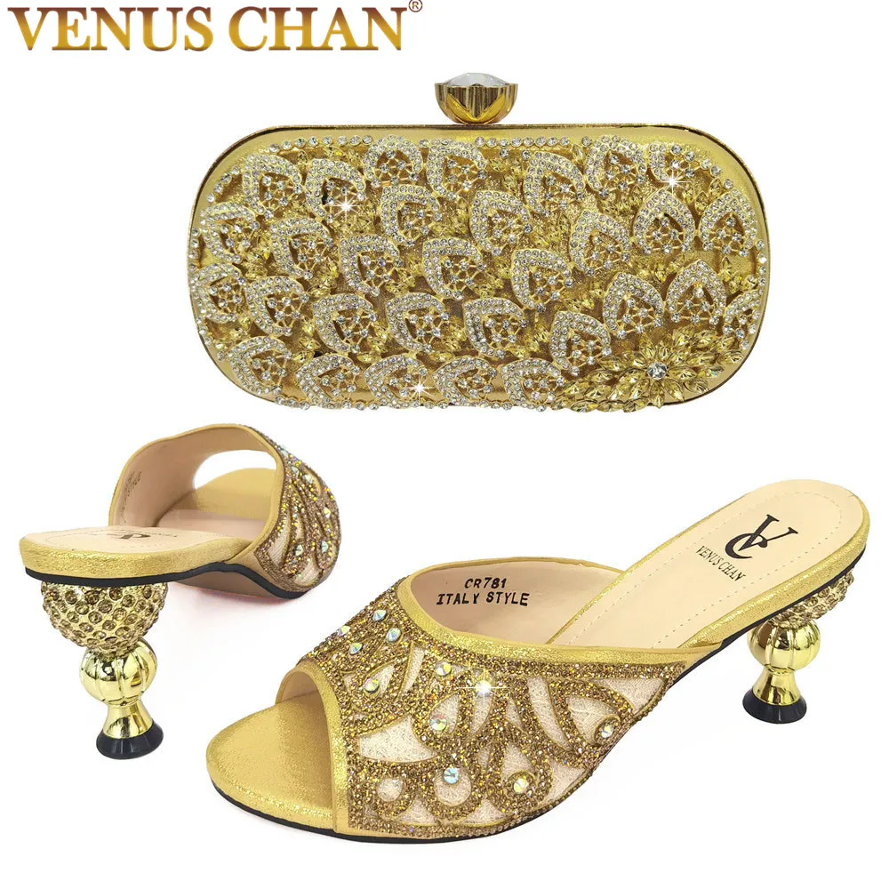 High Quality New Design Italian Women Shoes Matching Bag Set in Golden Color Mature Women Pumps with Crystal for Wedding
High Quality New Design Italian Women Shoes Matching Bag Set in Golden Color Mature Women Pumps with Crystal for Wedding