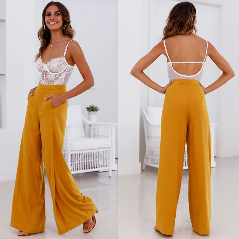 Women's Casual Loose Yellow White Pants Sexy Wide-Leg Elegant High-Waist Trousers with Pockets Office Lady Pantalon Snake Zipper
Women's Casual Loose Yellow White Pants Sexy Wide-Leg Elegant High-Waist Trousers with Pockets Office Lady Pantalon Snake Zipper