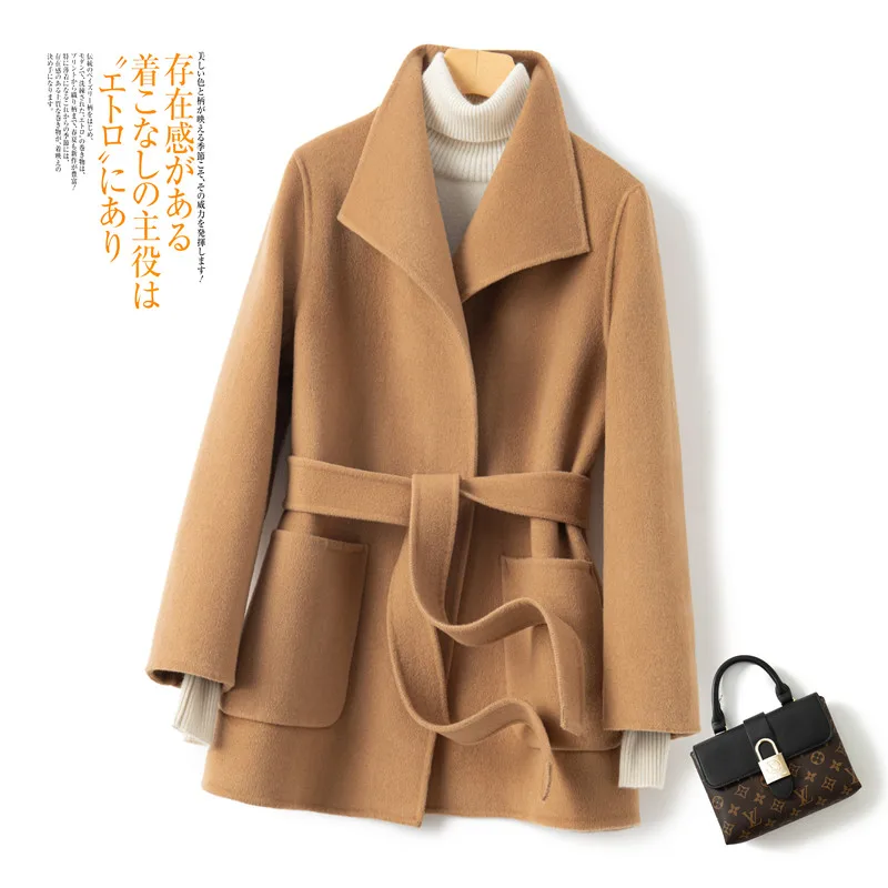 Элегантное двухстороннее шерстяное пальто, женская однотонная модная осенне-зимняя куртка с воротником-стойкой 
Элегантное двухстороннее шерстяное пальто, женская однотонная модная осенне-зимняя куртка с воротником-стойкой