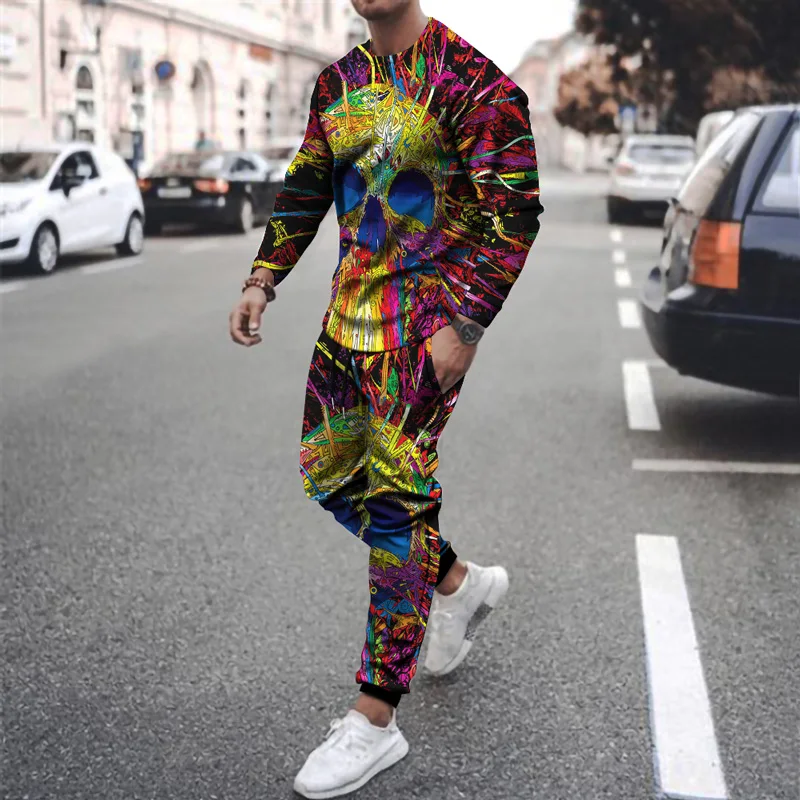 2021Autumn and Winter New Digital Printing Men's Harajuku Long-Sleeved Skull Print Round Neck Street Casual Sports Suit
2021Autumn and Winter New Digital Printing Men's Harajuku Long-Sleeved Skull Print Round Neck Street Casual Sports Suit