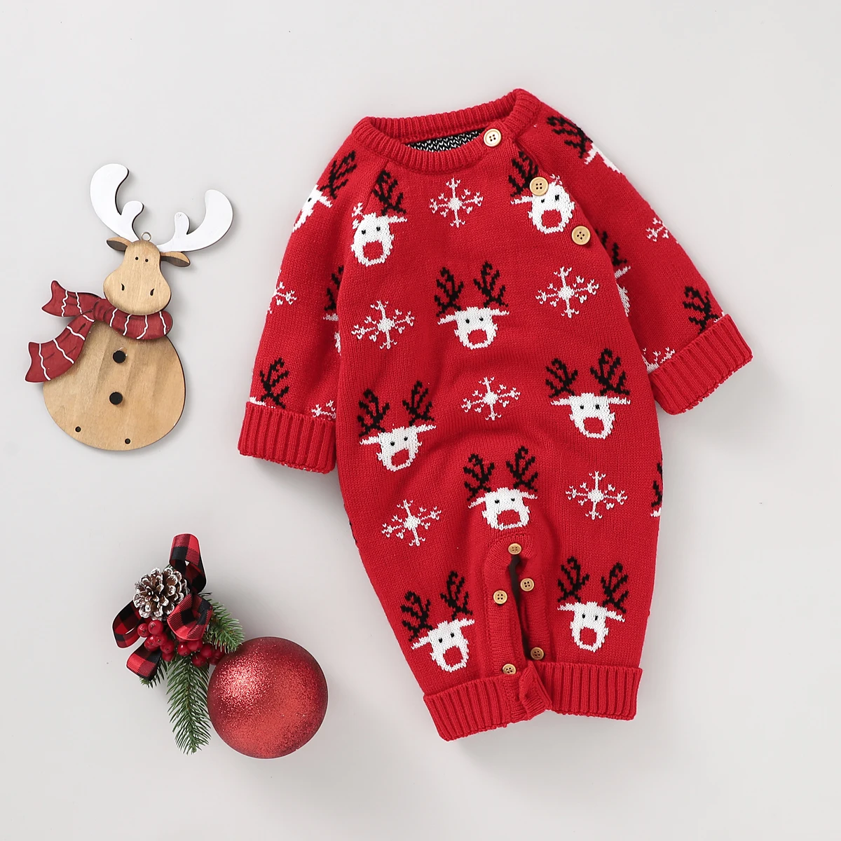 Christmas Newborn Baby Jumpsuit Winter Warm Playsuit, Toddler Deer & Snowflake Pattern Long Sleeve Round Neck Romper, 0-24Months
Christmas Newborn Baby Jumpsuit Winter Warm Playsuit, Toddler Deer & Snowflake Pattern Long Sleeve Round Neck Romper, 0-24Months