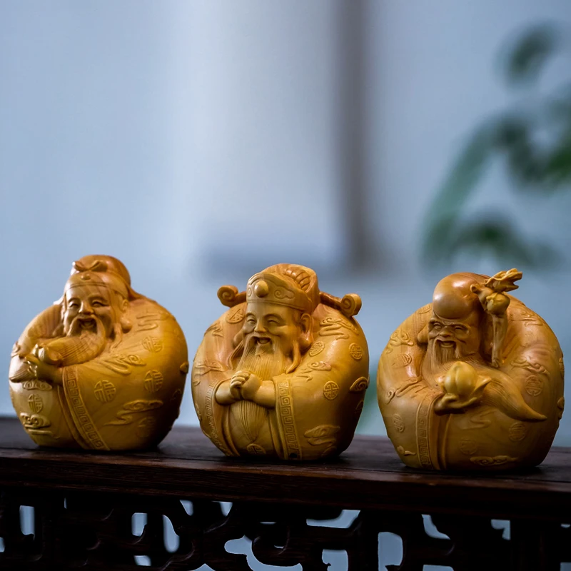 Самшита 6 см Фу Лу Шоу три Бог скульптура Будды Feng Shui рисунок китайский Деревянный