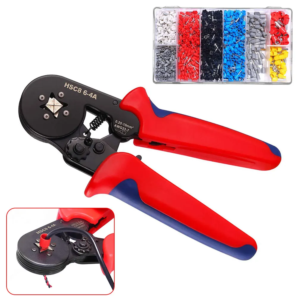 Crimping Pliers Set Connector 0.25-10mm2 With 1200 Terminal Hand Tool High Carbon Steel AWG 23-7 Self Adjustable Insulated
Crimping Pliers Set Connector 0.25-10mm2 With 1200 Terminal Hand Tool High Carbon Steel AWG 23-7 Self Adjustable Insulated