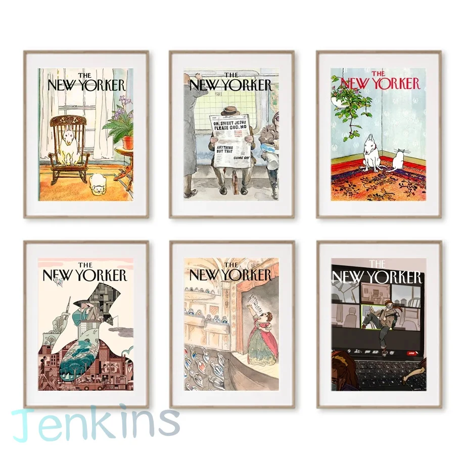 

The New Yorker Magazine Cover Vogue Retro Nordic Illustration Wall Art Canvas Painting Posters And Prints For Living Room Decor
