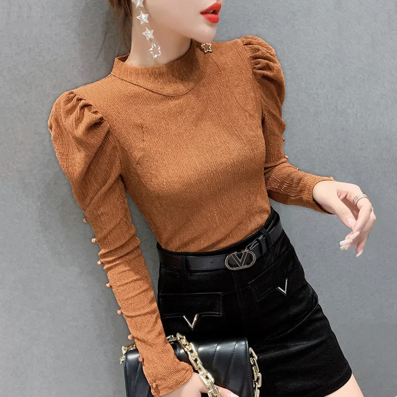 #8986 Back White Brown Puff Sleeve T Shirt Women Sexy Korean Style O-neck Elastic Women's T-shirt Tight Spring Autumn
#8986 Back White Brown Puff Sleeve T Shirt Women Sexy Korean Style O-neck Elastic Women's T-shirt Tight Spring Autumn