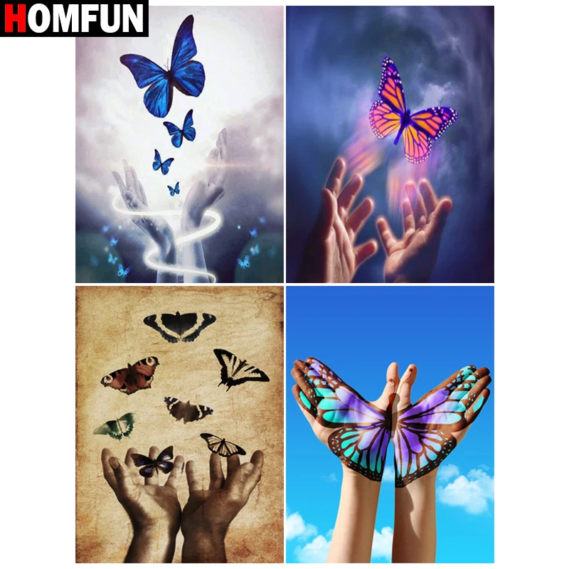 Картина HOMFUN с алмазной вышивкой "Пейзаж небом и бабочкой" картина стразами