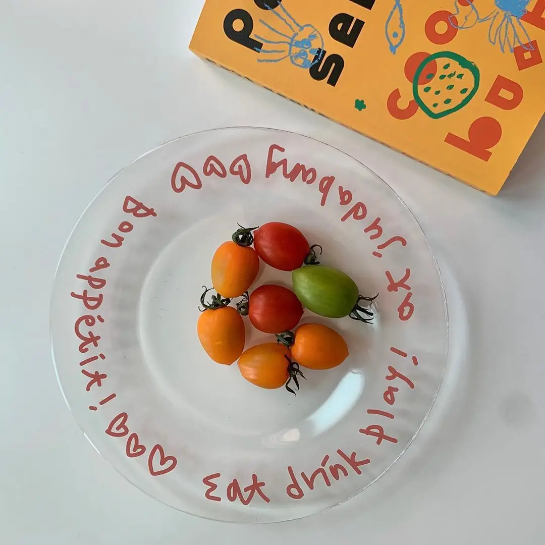 

Популярная Корейская стеклянная тарелка ins тарелка для завтрака с алфавитом тарелка для салата тарелка для фруктов обеденные тарелки для р...