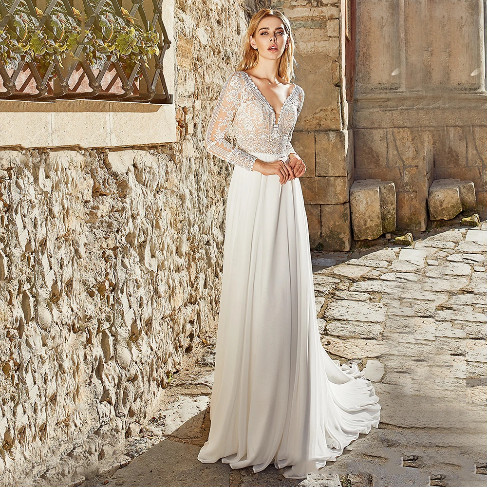 Boho Beach Wedding Dress A Line Sexy V Neck Cap Sleeve With Long Sleeves Illusion Sweep Train Simple Chiffon Bridal Gowns
Boho Beach Wedding Dress A Line Sexy V Neck Cap Sleeve With Long Sleeves Illusion Sweep Train Simple Chiffon Bridal Gowns