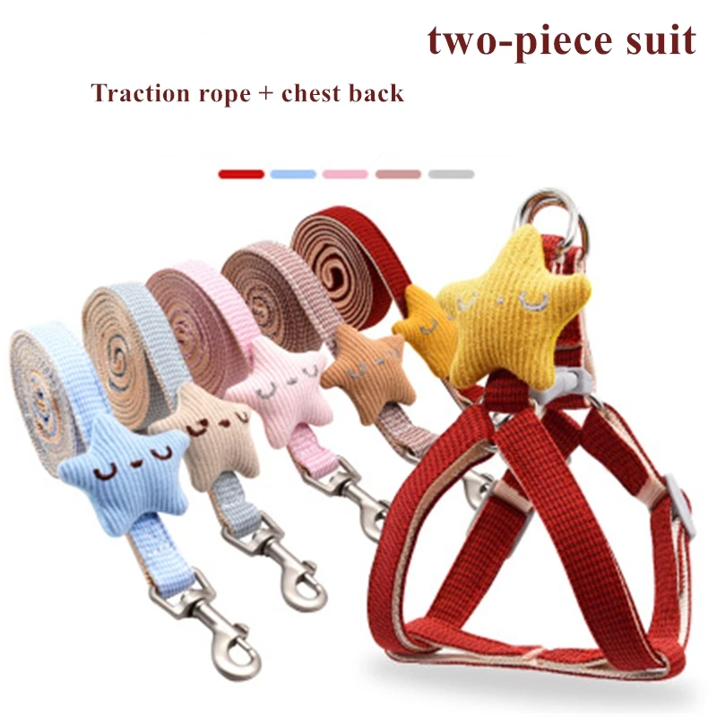 

Fashion Dog Rope Five-Pointed Star Doll Flat Rope Pet Traction Chest Harness Plaid Cotton Dog Chain Small And Medium-Sized Dog
