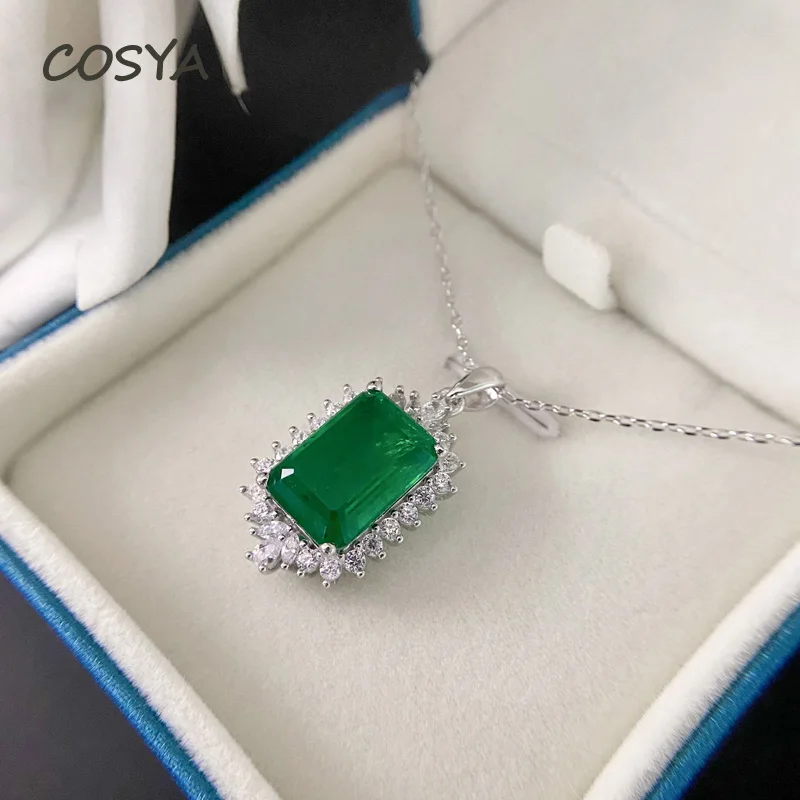 

Женское винтажное ожерелье COSYA, ожерелье из серебра 100% пробы с изумрудом в дворцовом стиле с высокоуглеродистыми бриллиантами, Классическа...