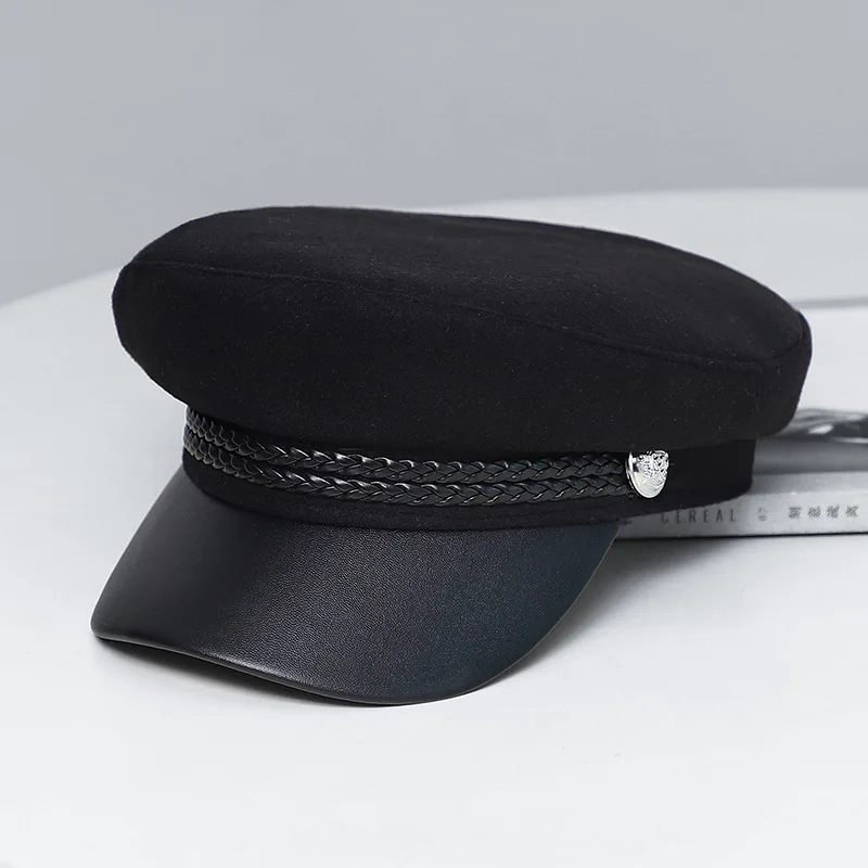 Fashion Unisex PU Leather Military Hat Autumn Sailor Hats For Women Men Black Grey flat top Female travel cadet hat Captain Cap
Fashion Unisex PU Leather Military Hat Autumn Sailor Hats For Women Men Black Grey flat top Female travel cadet hat Captain Cap