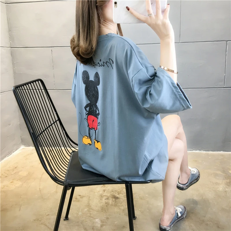 2021 Disney New Mickey Mouse Ladies Letter Print Short-sleeved T-shirt Korean Loose Top Bottoming Shirt with Mickey Behind Long 
2021 Disney New Mickey Mouse Ladies Letter Print Short-sleeved T-shirt Korean Loose Top Bottoming Shirt with Mickey Behind Long
