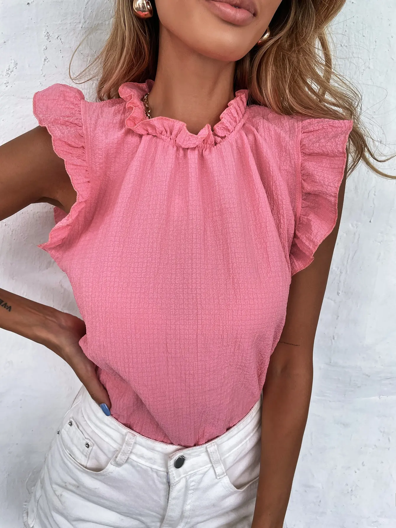 Summer Solid Color T-Shirts Patchwork Design Ruffles Decor O-Neck Short Ruffles Sleeve Slim Thin Pullovers Top
Summer Solid Color T-Shirts Patchwork Design Ruffles Decor O-Neck Short Ruffles Sleeve Slim Thin Pullovers Top