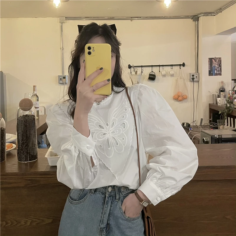 COIGARSAM Loose blouse women New Spring Puff Sleeve Hollow Out blusas womens tops and blouses 6438
COIGARSAM Loose blouse women New Spring Puff Sleeve Hollow Out blusas womens tops and blouses 6438