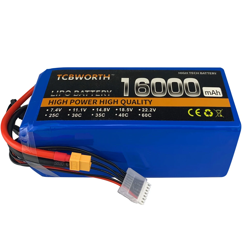 

RC LiPo Battery 6S 22.2V 16000mAh 25C For RC Airplane Drone Helicopter Car Agricultral Aircraft Lithium Polymer Batteries