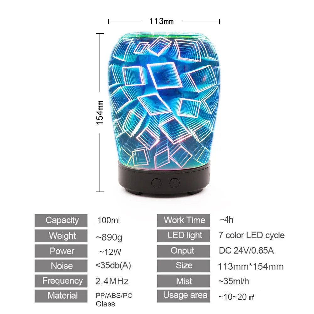 Creative Household Appliances, 3D Colorful LED Glass Humidifier, Essential Oil Atomization Diffuser
Creative Household Appliances, 3D Colorful LED Glass Humidifier, Essential Oil Atomization Diffuser